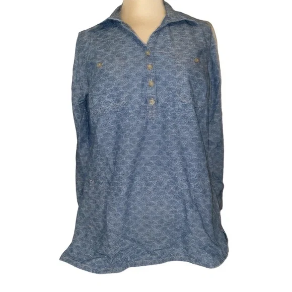 Duluth Trading blouse pullover 1/4 button down long sleeve swirl print Sz medium - Picture 1 of 9